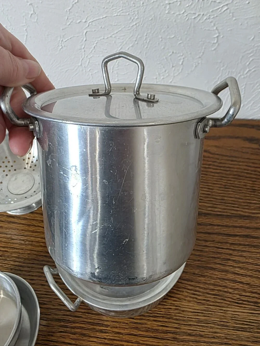 Vintage Miniature Metal Toy Cookware Set Aluminum Child Toy Pots Pans Colander